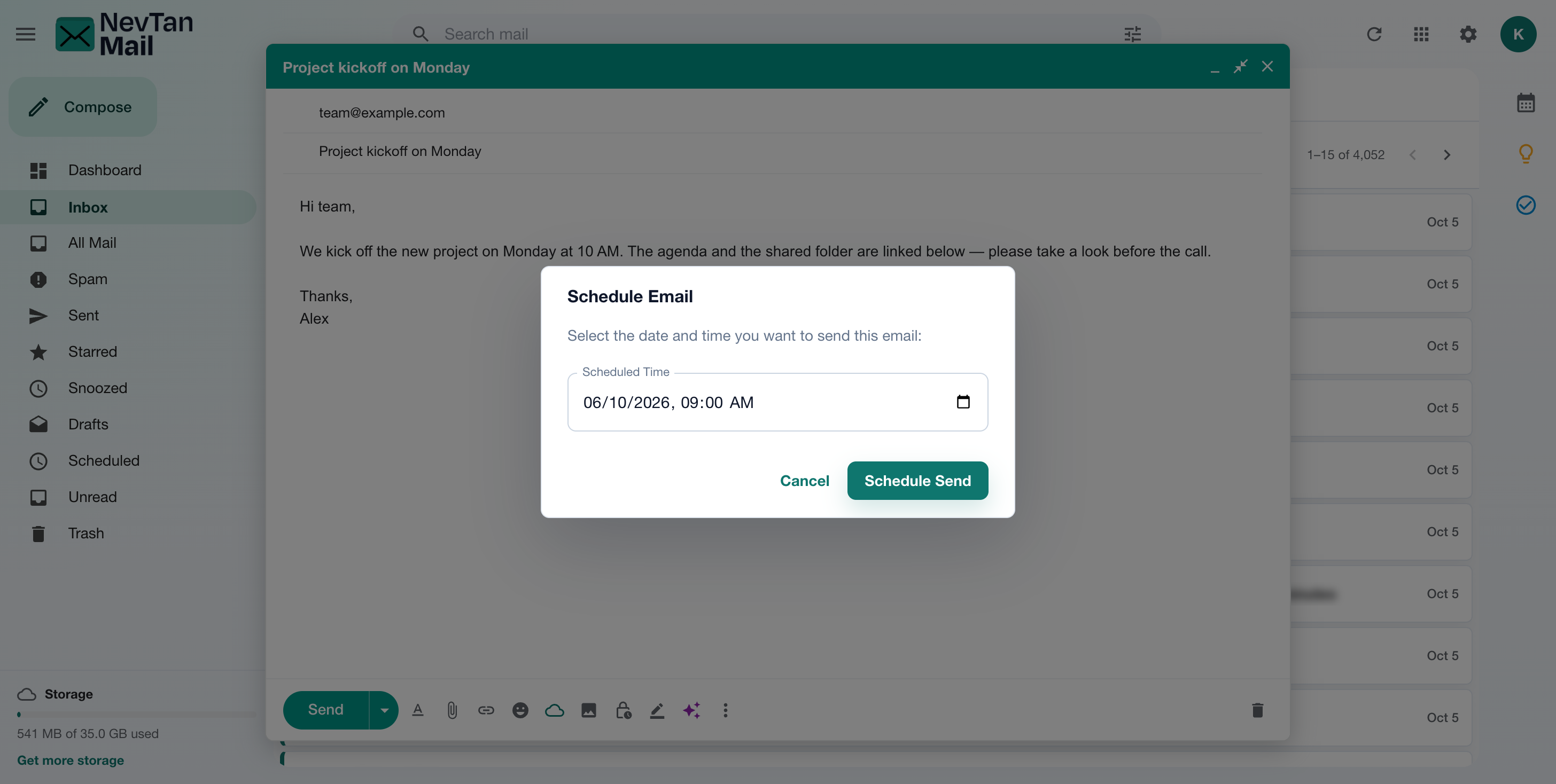 Schedule send date and time picker