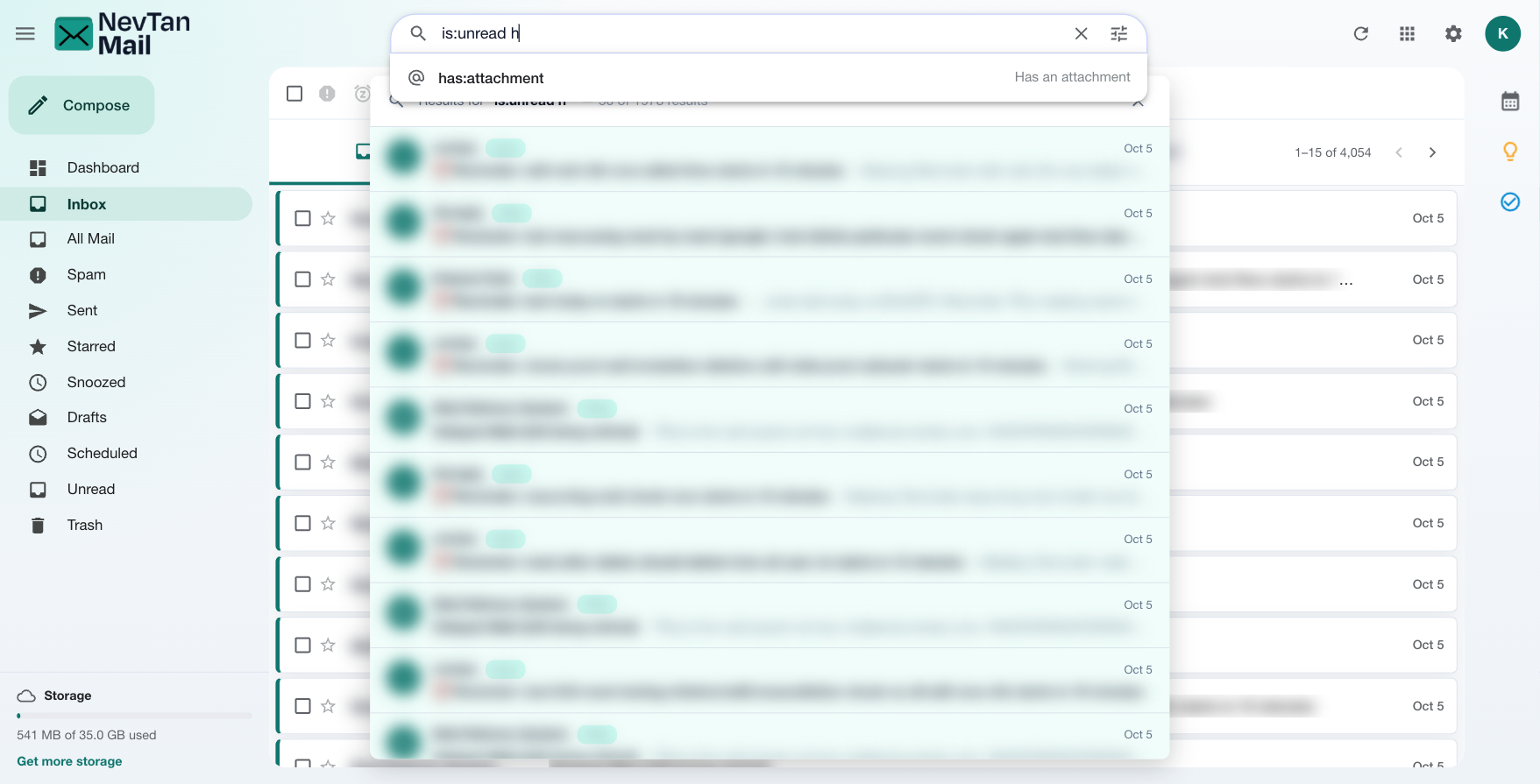 Search bar with operators and autocomplete
