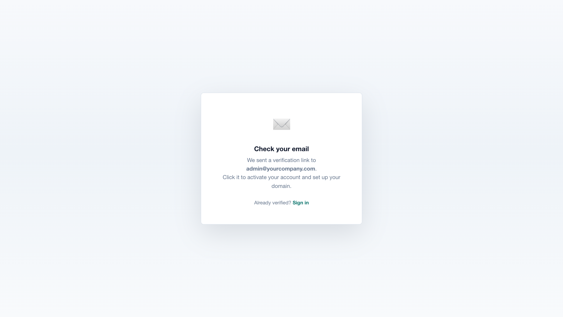 Check your email screen shown after signing up